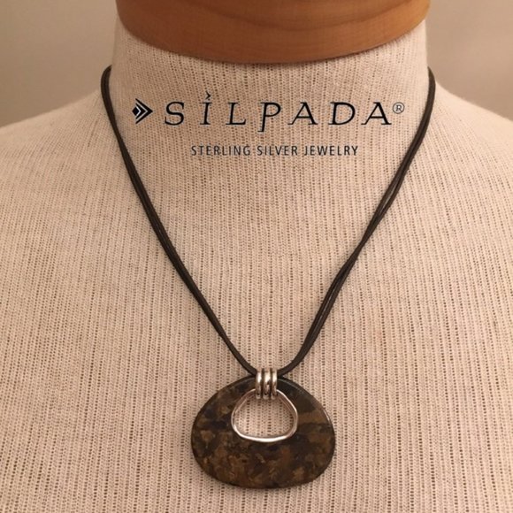 Silpada Bronzite Stone Brown Leather Cord Necklace - Picture 3 of 5